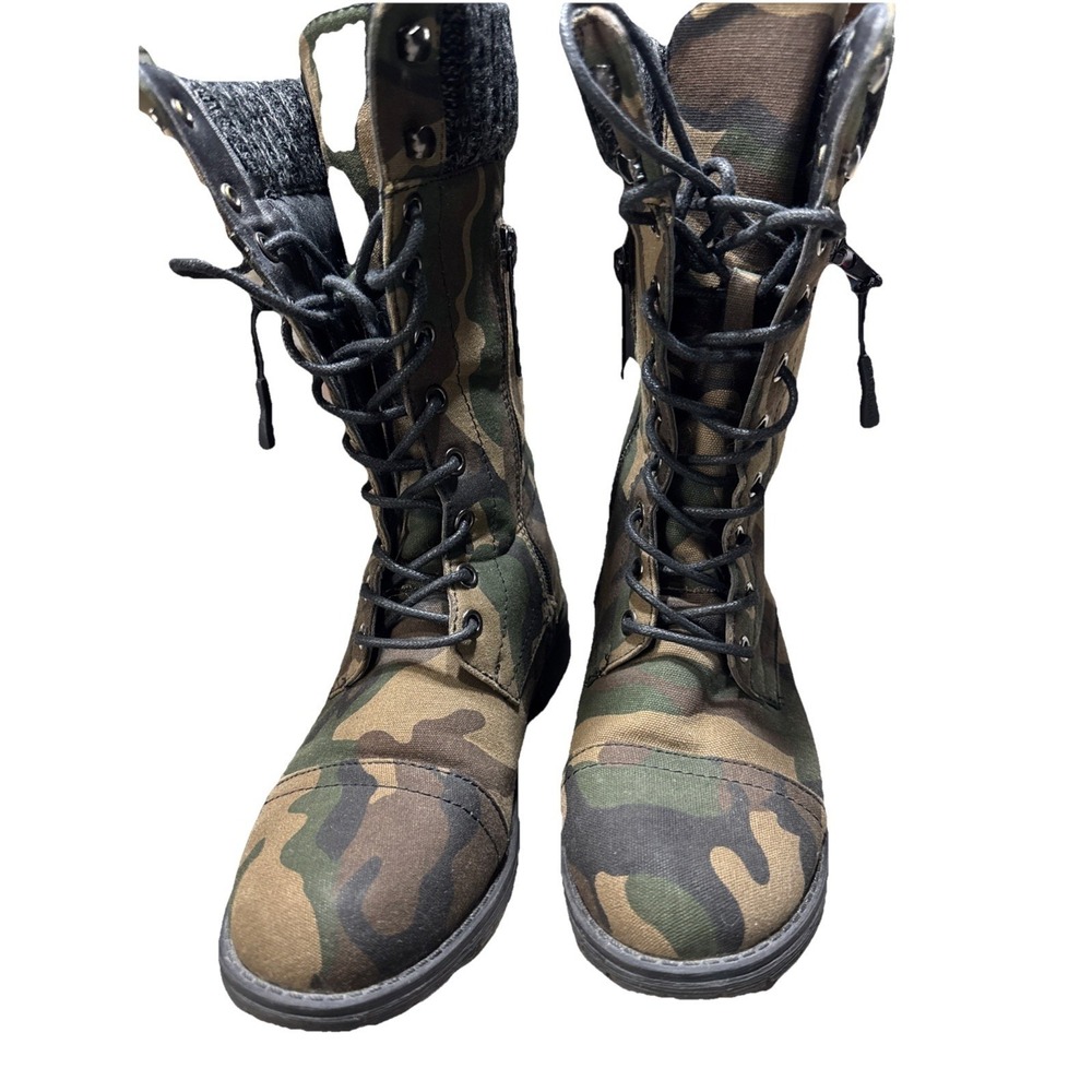 DailyShoes Combat Boots Women 5 Camo Canvas Knit Cuff Lace Up Side Zip Military